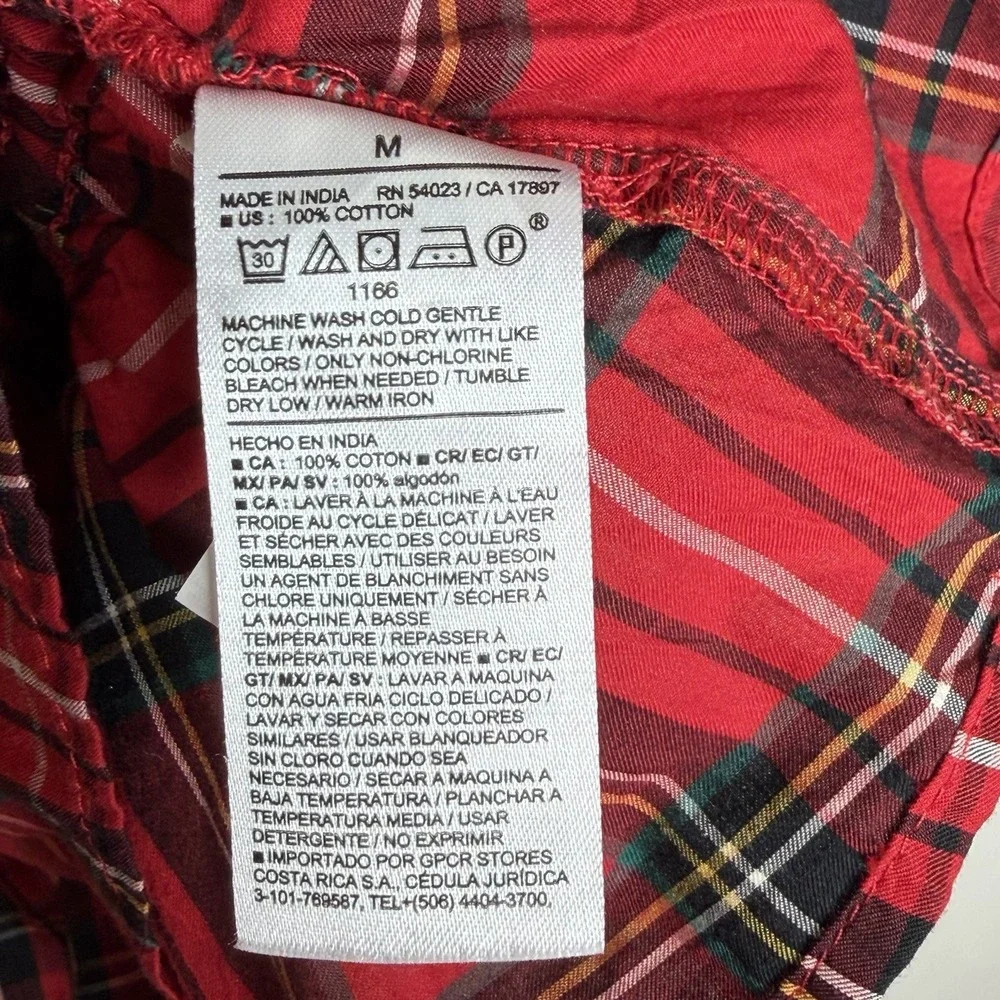 Old Navy Tartan Plaid Puff Sleeve Top Womens M Preppy Holiday Heritage Peplum